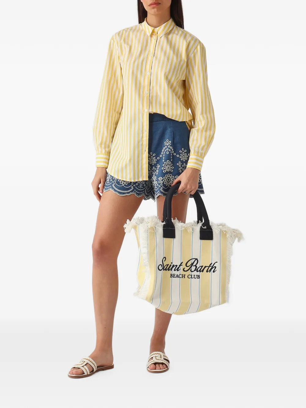 MC2 Saint Barth Brigitte gestreepte katoenen blouse Geel