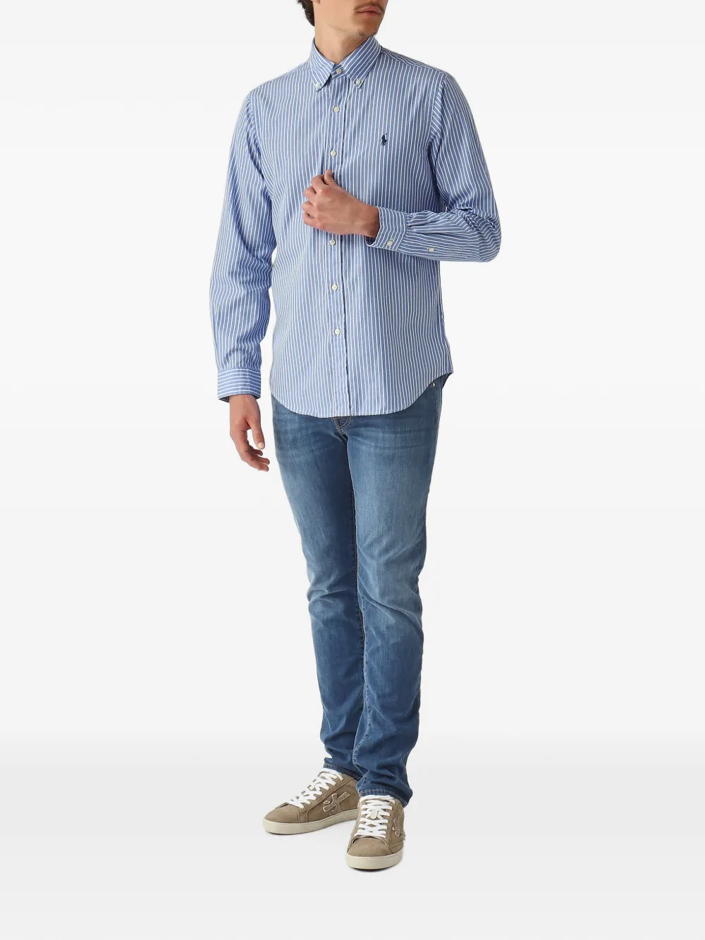 Polo Ralph Lauren Classic-fit katoenen-shirt met verticale streep Blauw