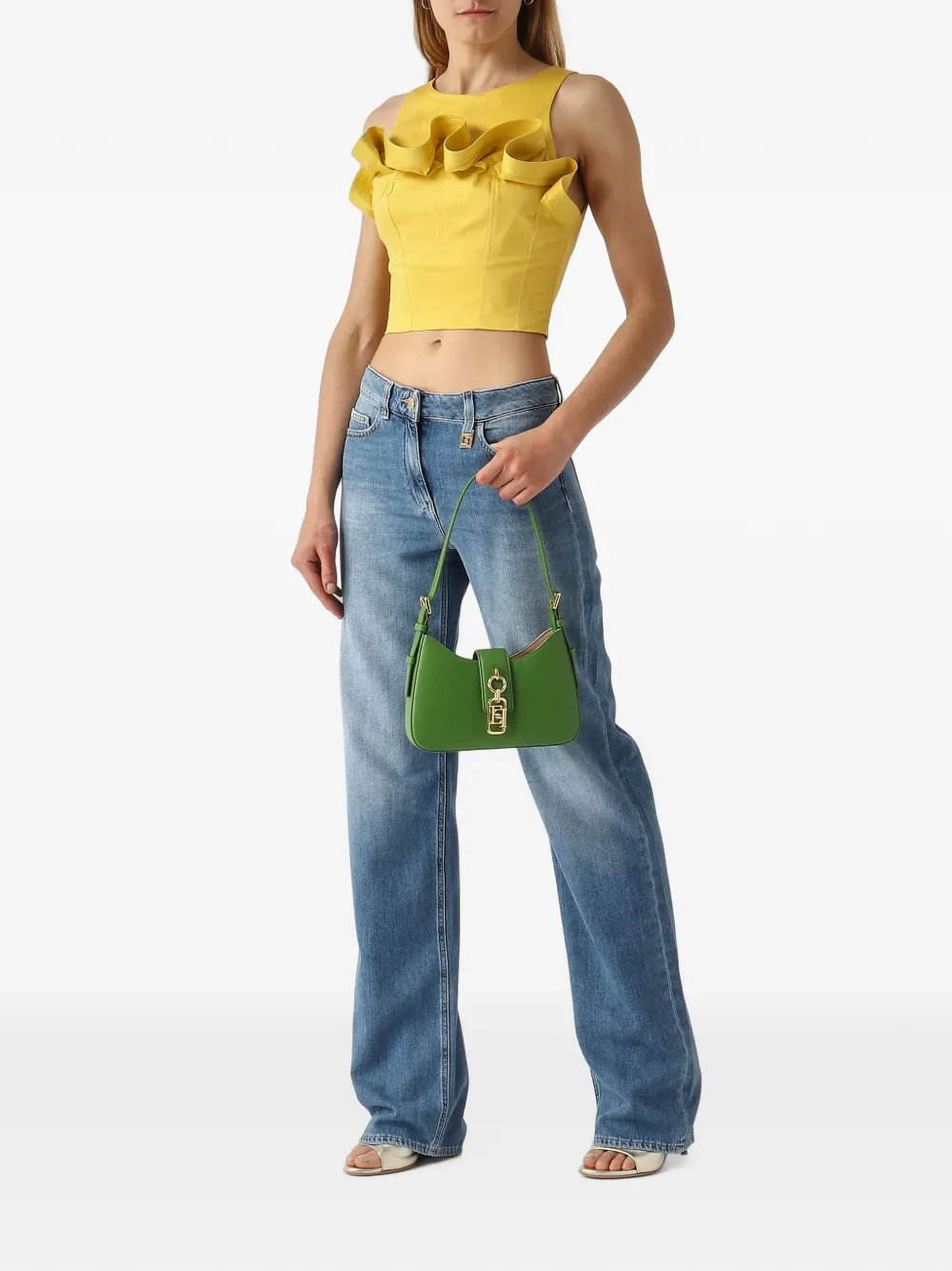 Elisabetta Franchi Cropped tanktop met ruches Geel