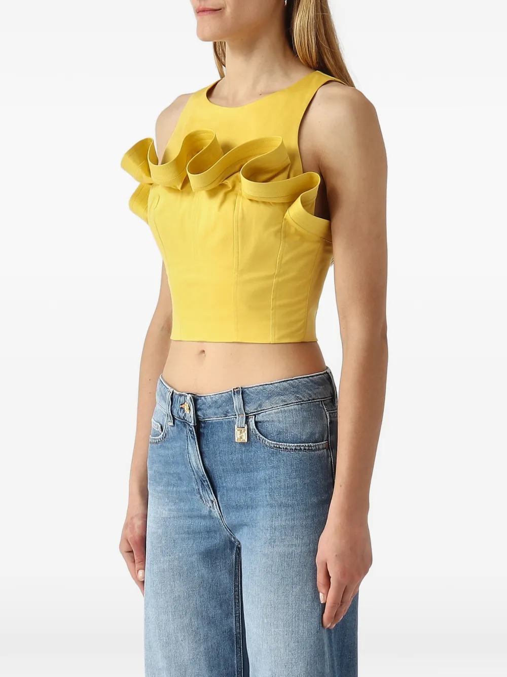 Elisabetta Franchi Cropped tanktop met ruches Geel