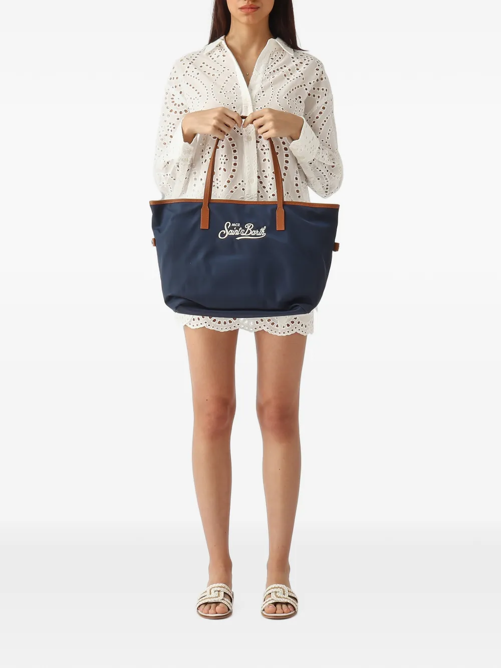 MC2 Saint Barth City shopper met geborduurd logo Blauw