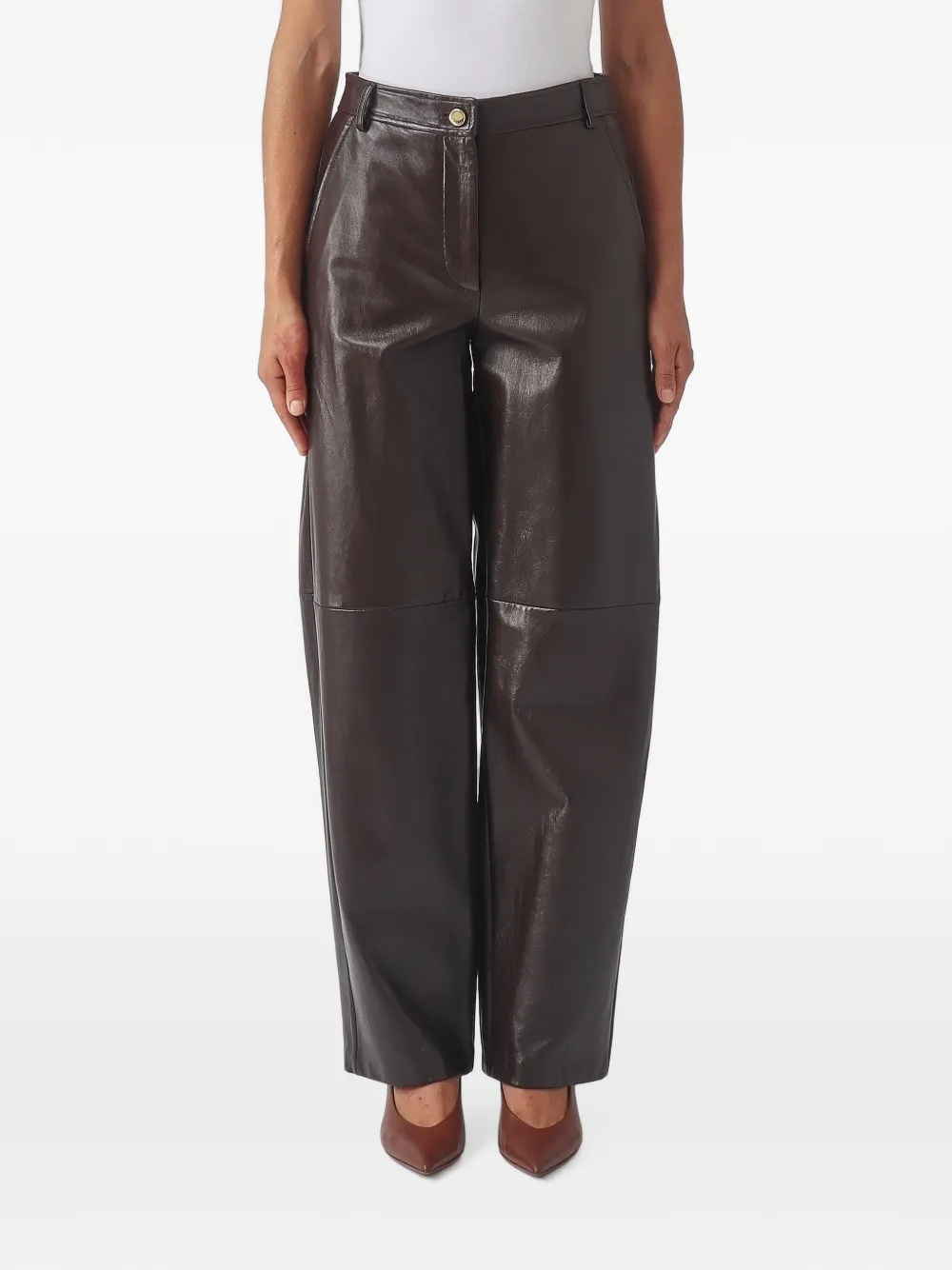 Max Mara leather wide-leg trousers - Marrone