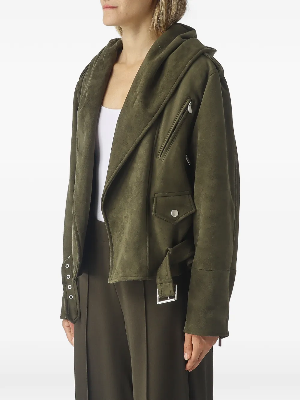 MeimeiJ belted hooded jacket Groen