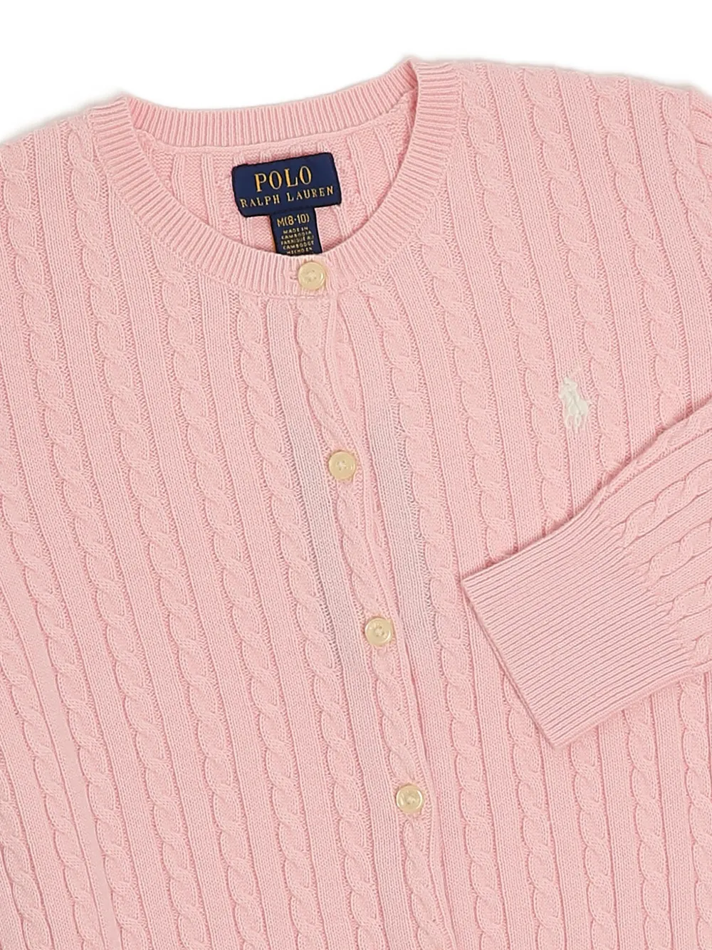 POLO RALPH LAUREN KIDS cable-knit embroidered-logo cardigan Roze