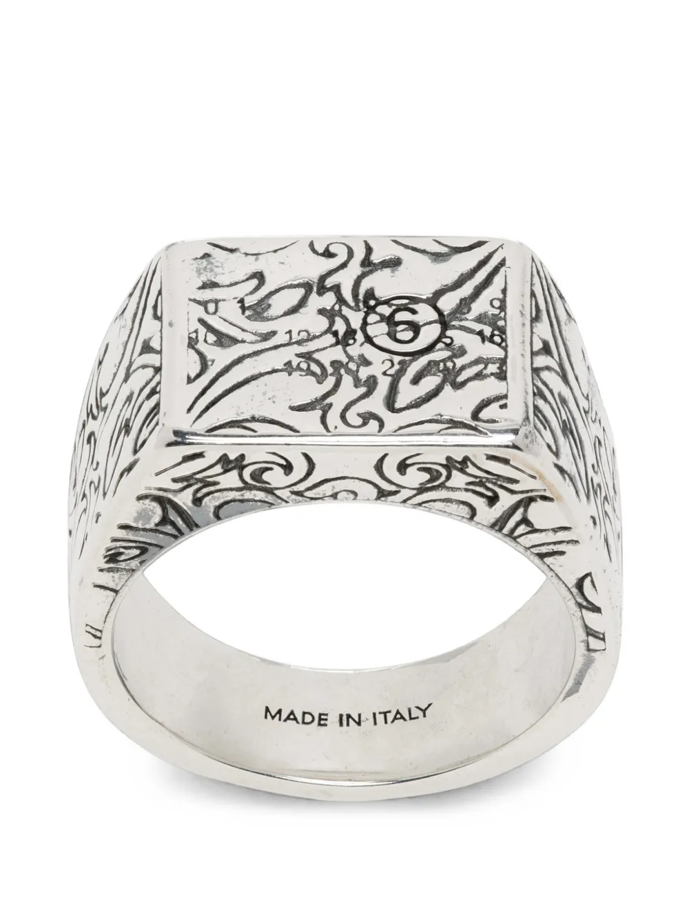 MM6 Maison Margiela eroded floral-engraved ring - Argento