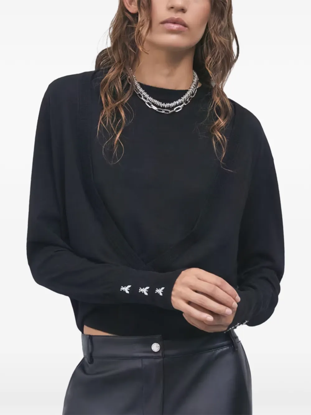 Patrizia Pepe layered-effect Fly-embroidered sweater Zwart