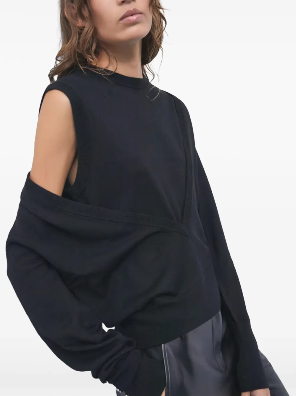 Patrizia Pepe layered-effect Fly-embroidered sweater Zwart