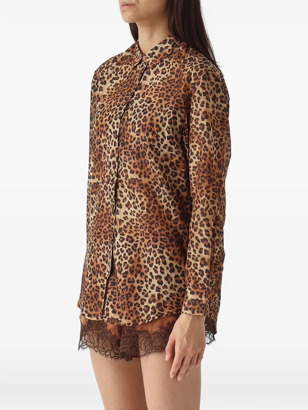 MC2 Saint Barth Brigitte blouse met luipaardprint en kanten afwerking Bruin