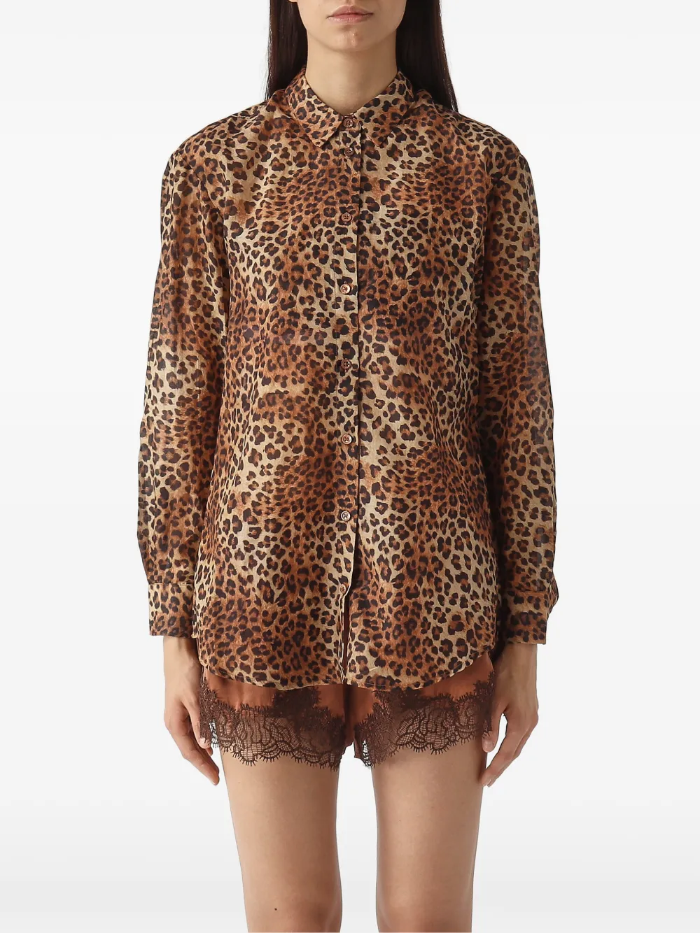 MC2 Saint Barth Brigitte leopard-print lace-trim shirt