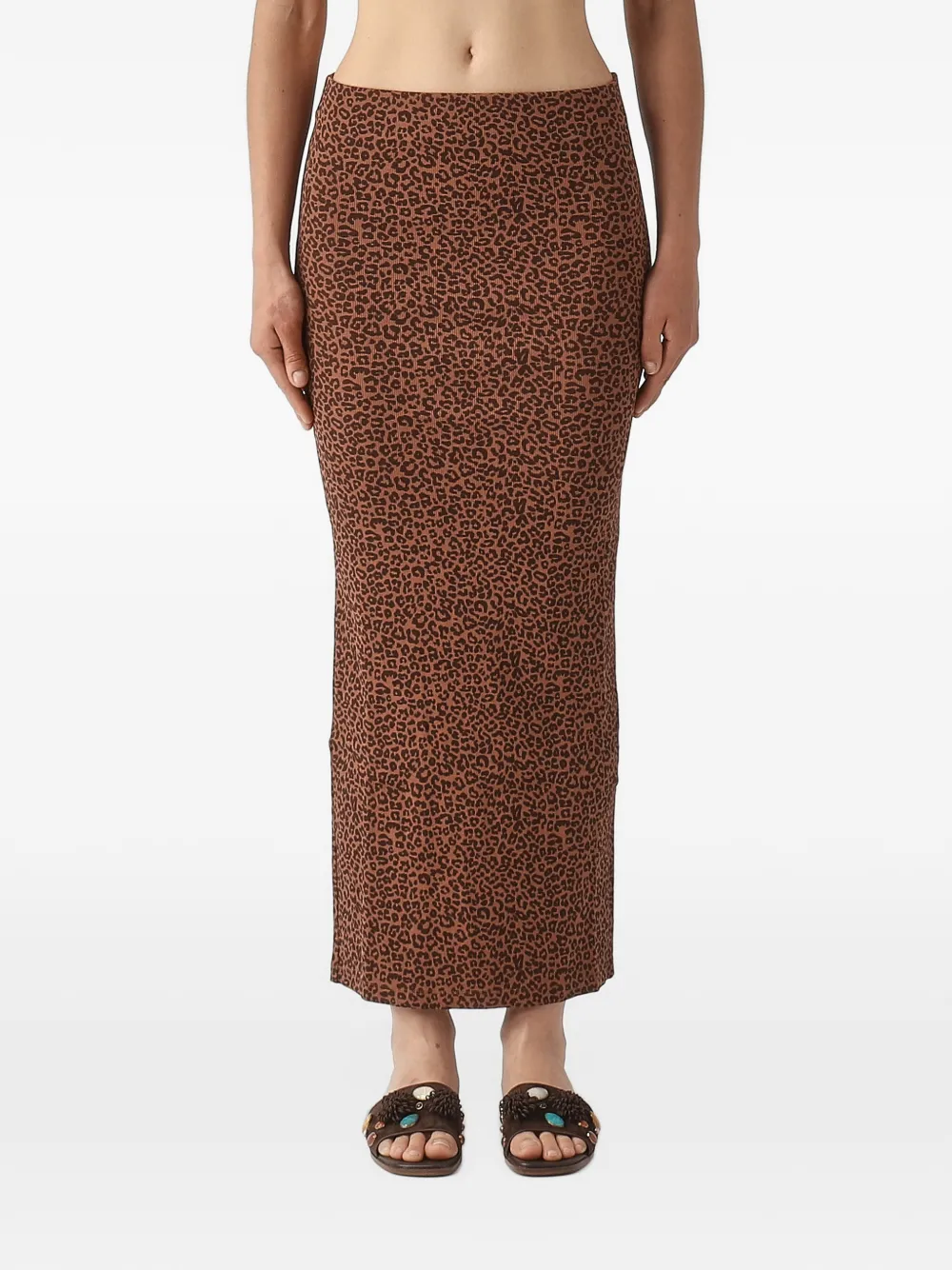 MC2 Saint Barth Lane leopard-print ribbed midi skirt Bruin