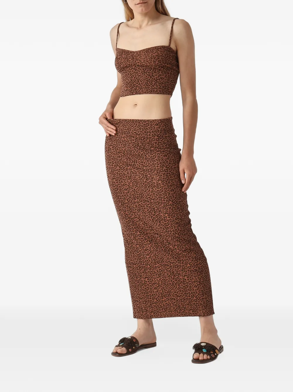 MC2 Saint Barth Lane leopard-print ribbed midi skirt Bruin