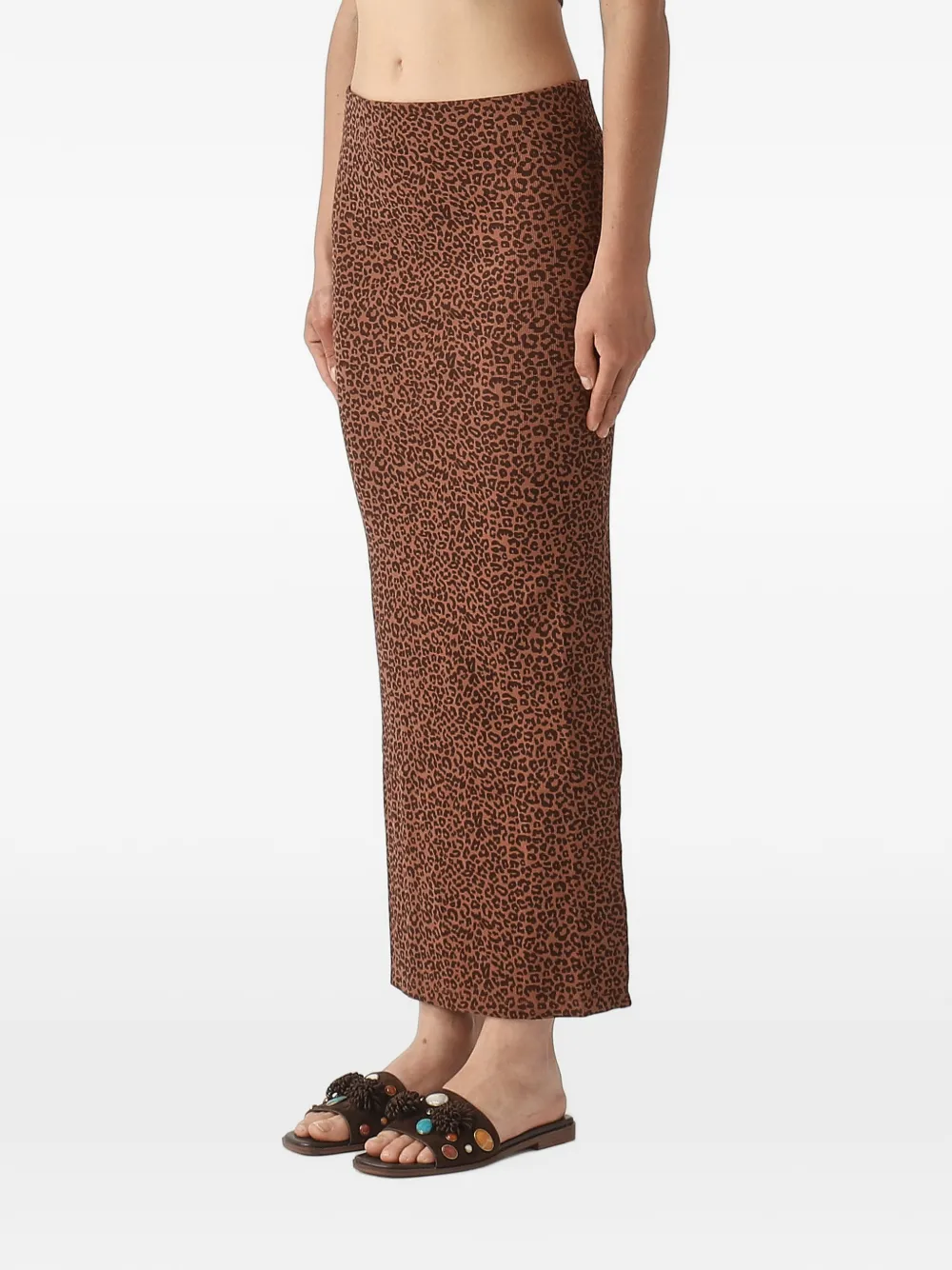 MC2 Saint Barth Lane leopard-print ribbed midi skirt Bruin