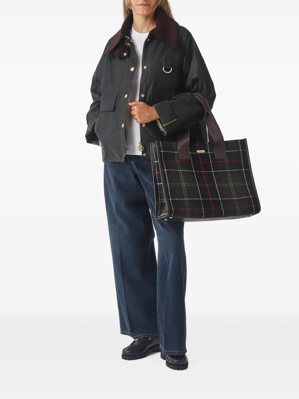 Barbour T-shirt met tartan-ruit en logopatch Wit