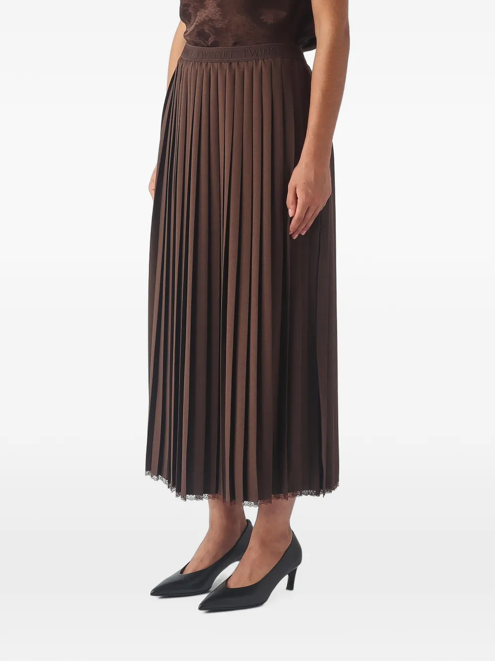 TWINSET Plooirok met afwerking van kant Bruin