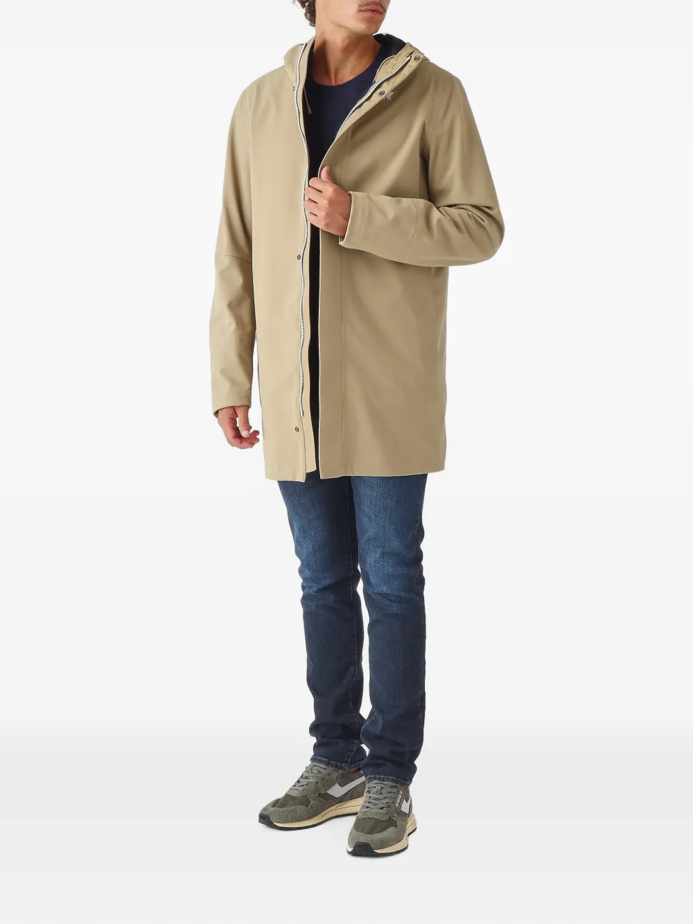 K-Way Marlyn hooded logo-print coat Beige