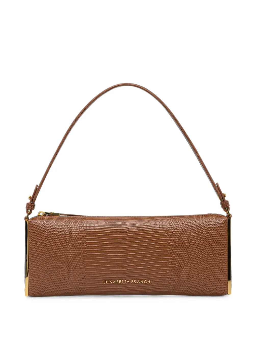 Elisabetta Franchi Lizard-effect Metal-trimmed Clutch Bag In Brown