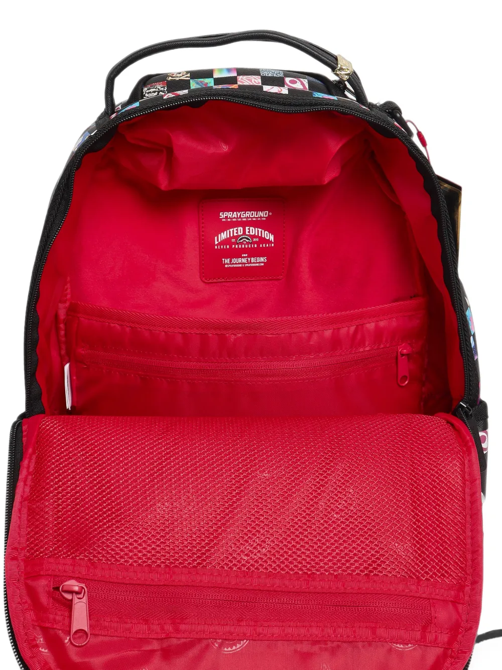 sprayground kid Shark Mouth checkered backpack Zwart