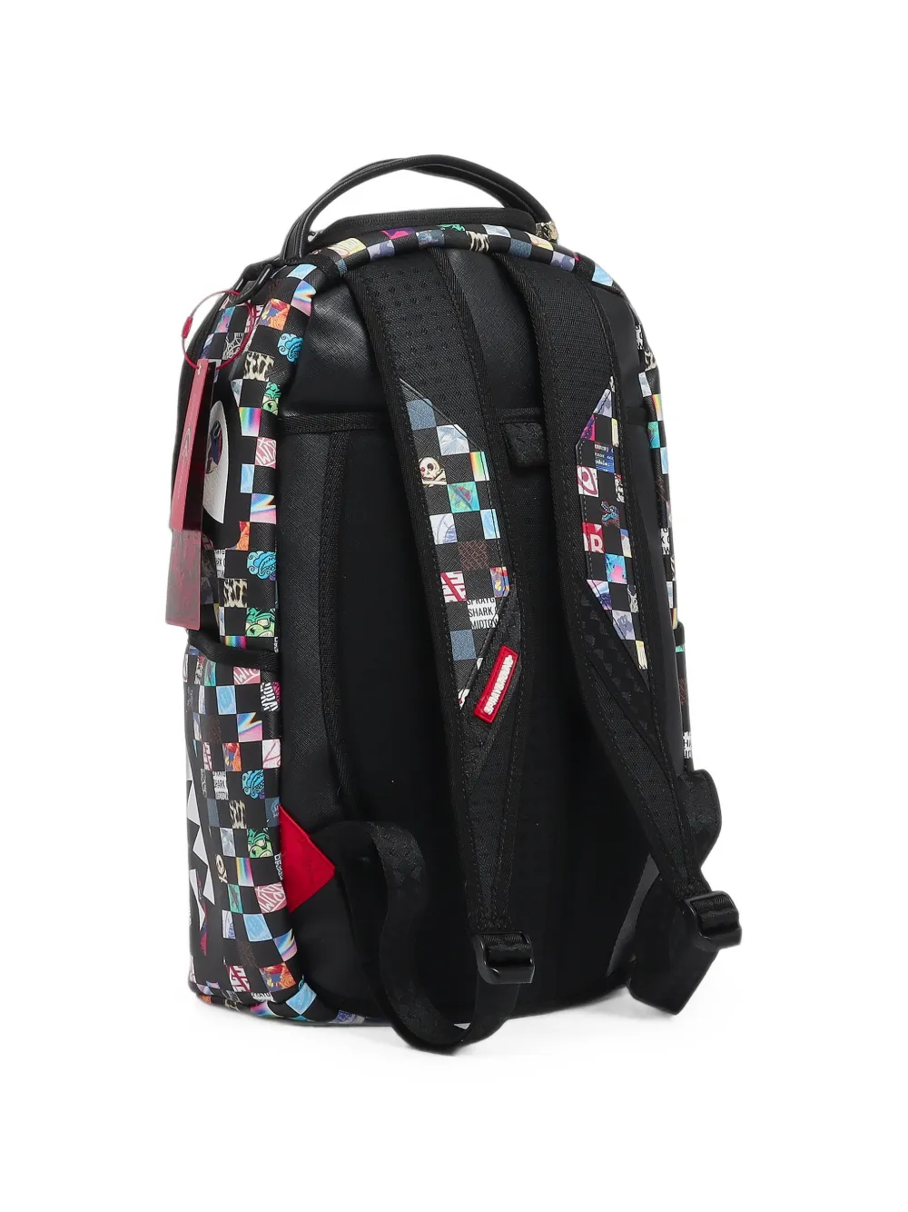 sprayground kid Shark Mouth checkered backpack Zwart