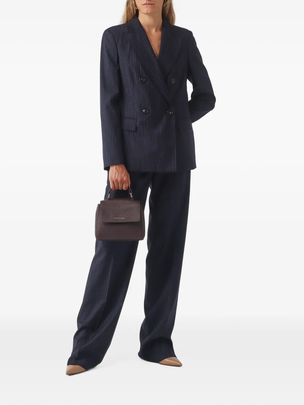 Orciani mini grained leather tote bag Bruin