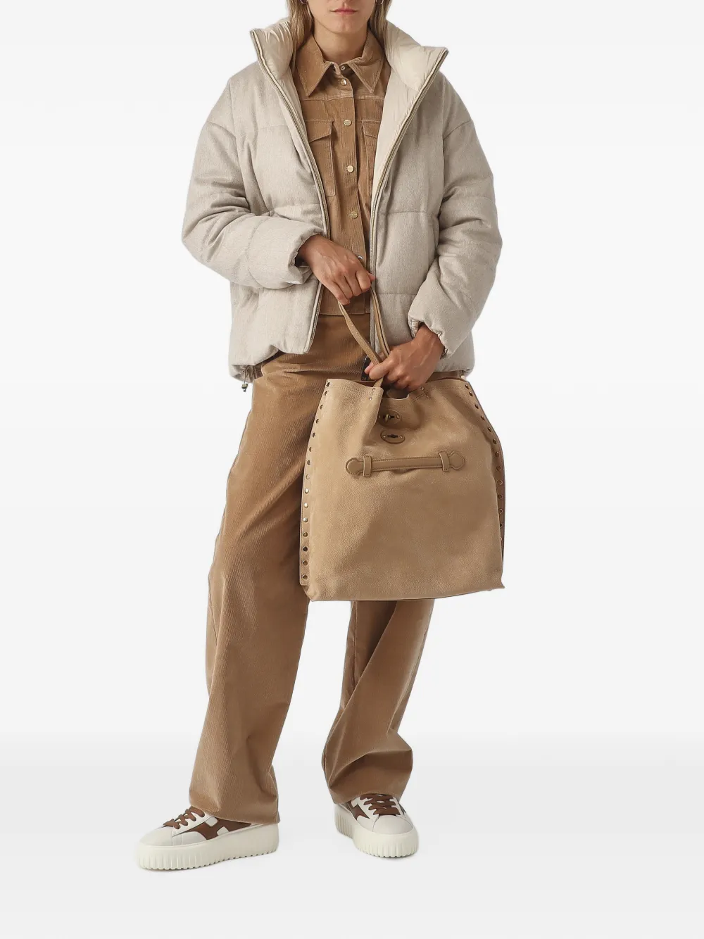 Zanellato Postina leren schoudertas met studs Beige