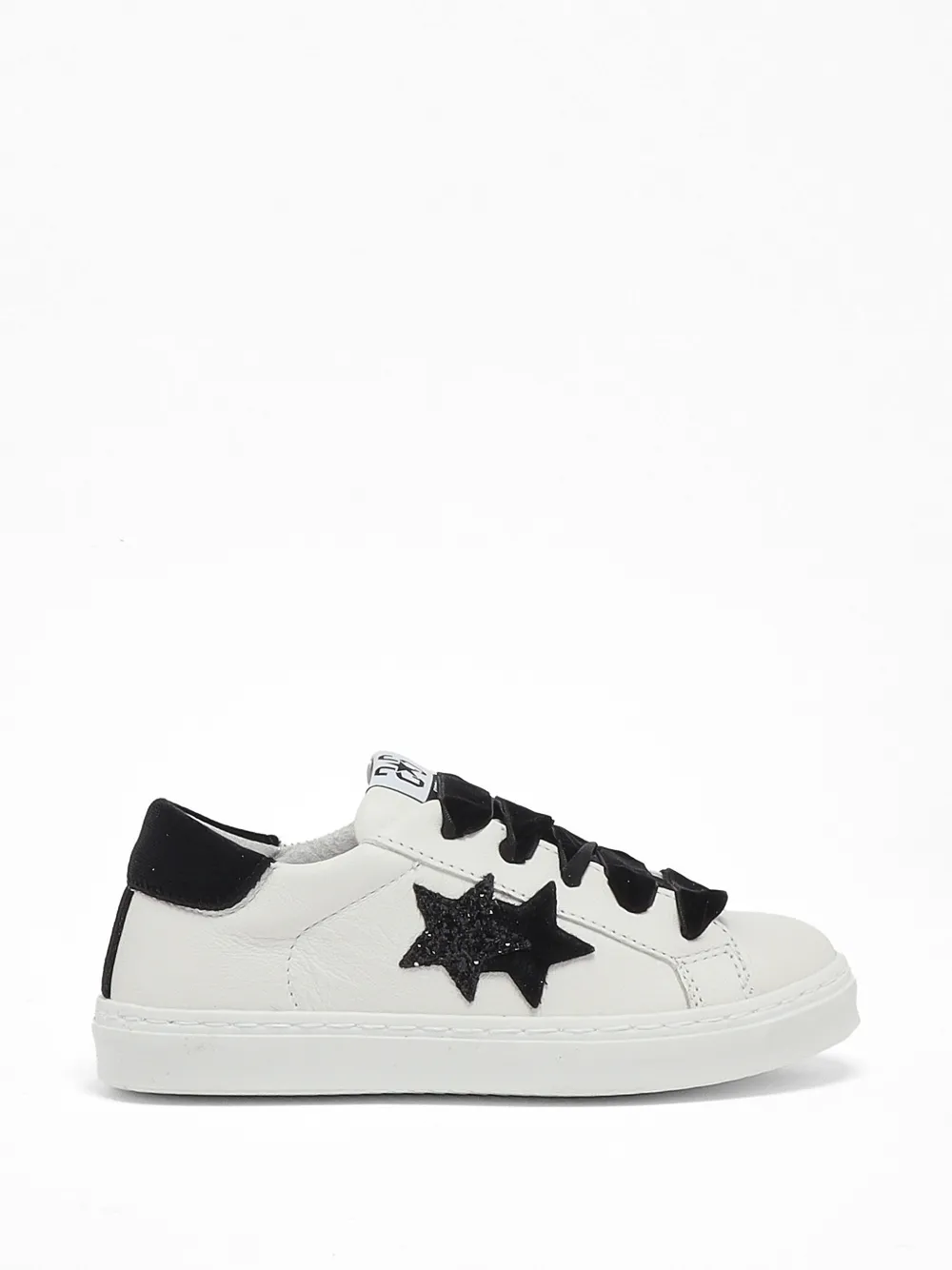 2 Star Kids glitter-star velvet-lace sneakers - Bianco