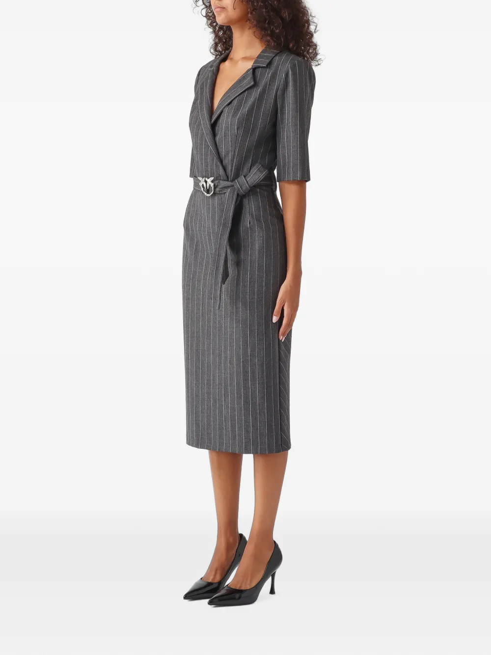 PINKO Midi-jurk met krijtstreep-patroon en logo-gesp Grijs
