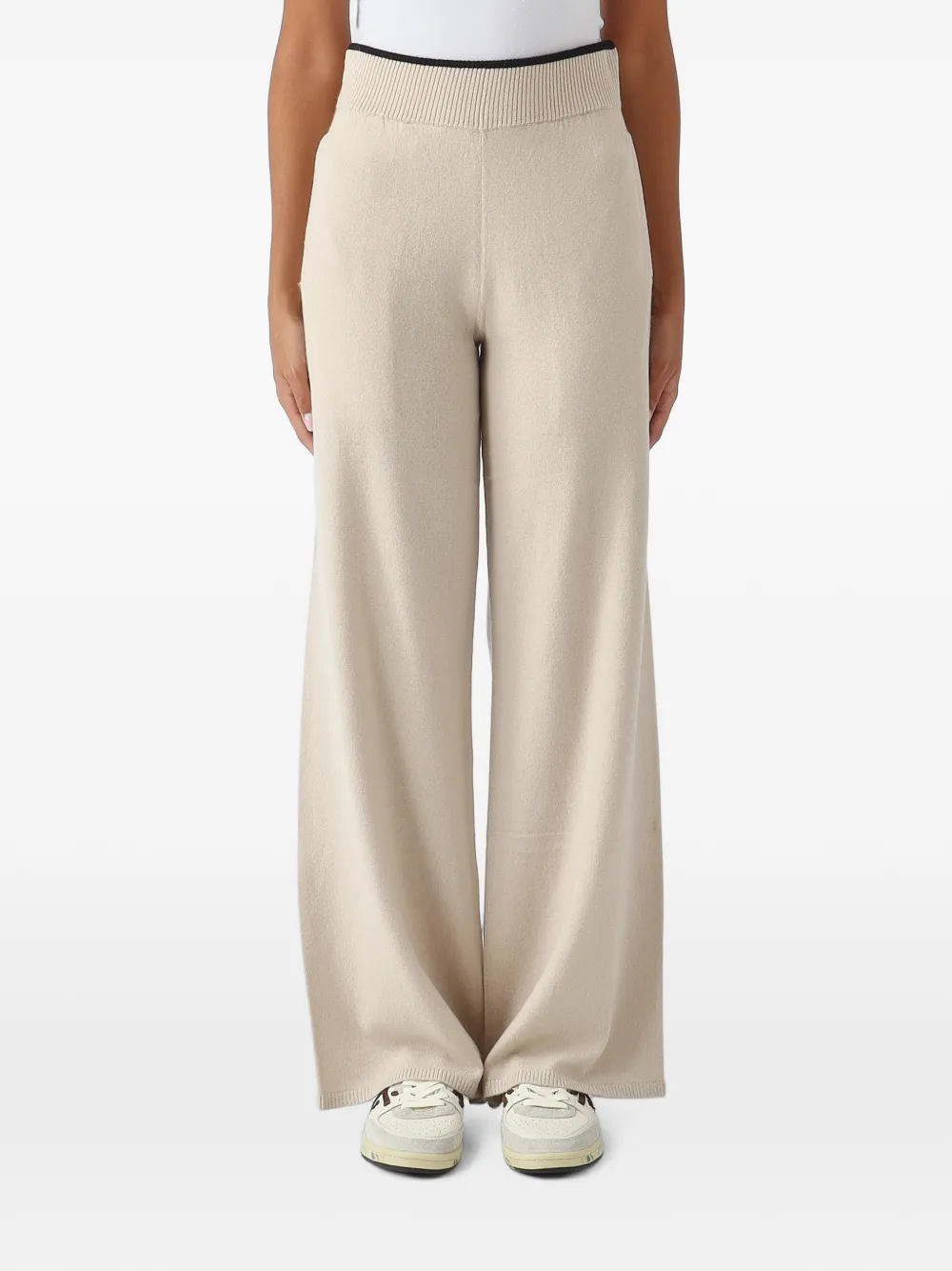 PINKO Siviglia ribbed-waistband wide-leg trousers Beige