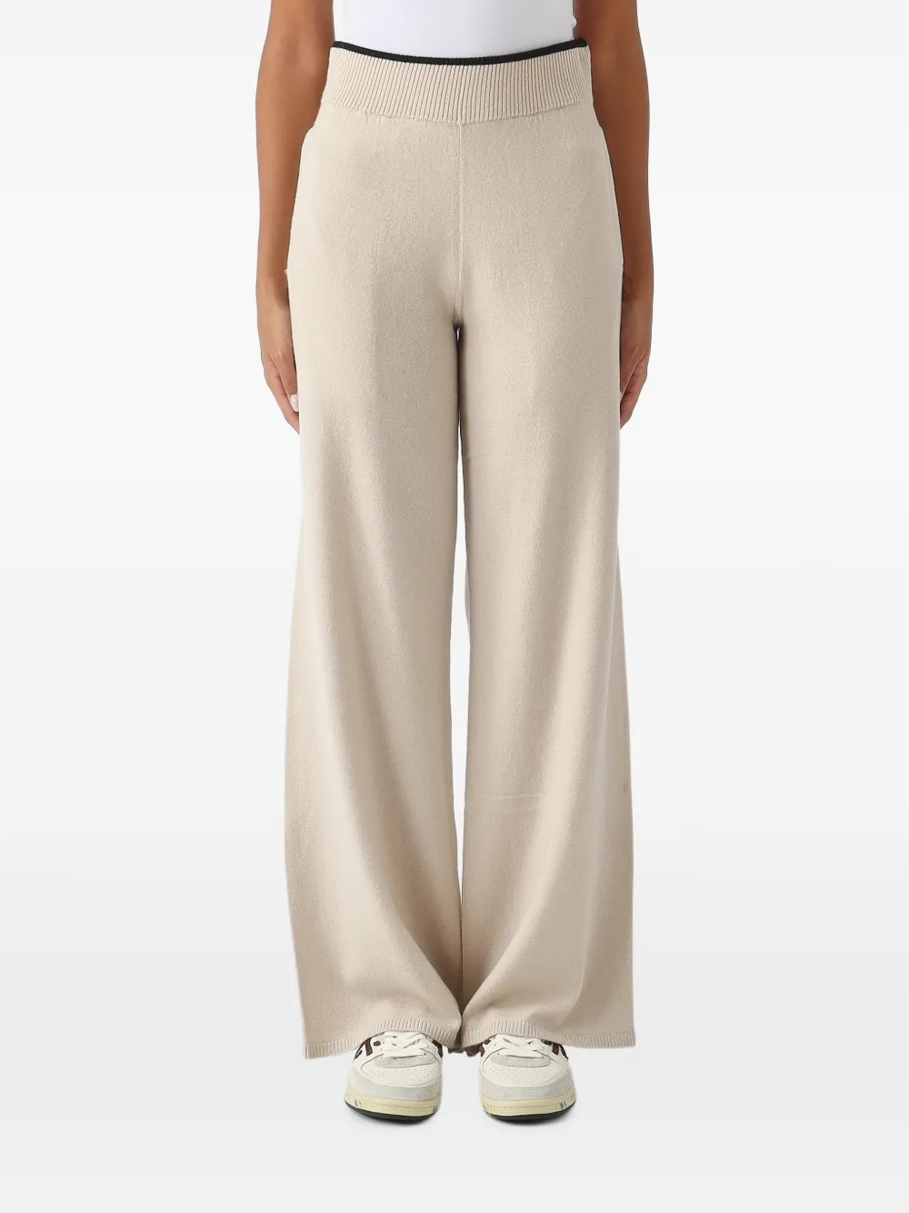 PINKO Siviglia ribbed-waistband wide-leg trousers Beige