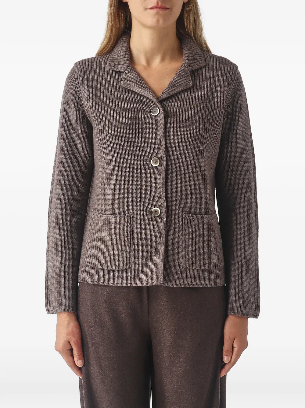 Gran Sasso Ribbed-knit Patch-pocket Jacket In Brown