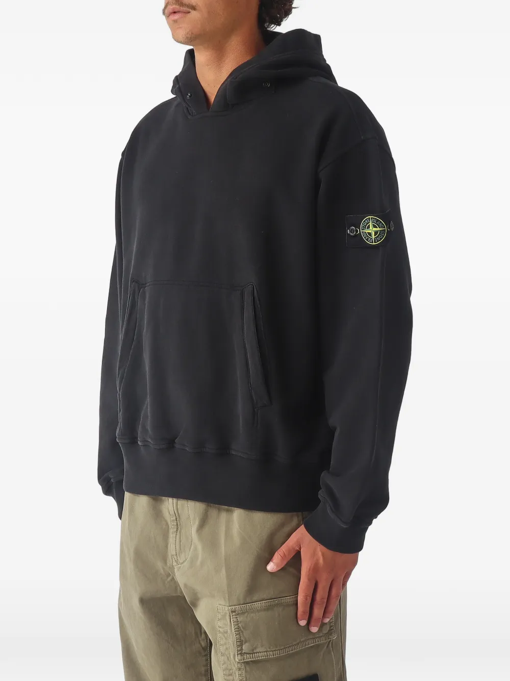 Stone Island 6100023 fleece hoodie van geborsteld biologisch katoen Zwart