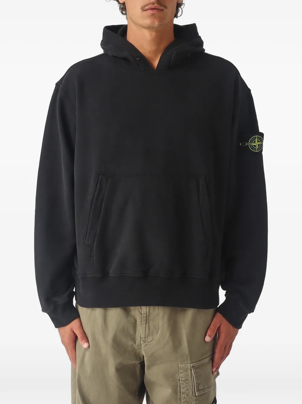 Stone Island 6100023 brushed organic cotton fleece hooded sweatshirt - Nero