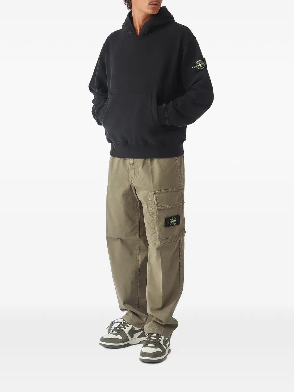 Stone Island 6100023 fleece hoodie van geborsteld biologisch katoen Zwart