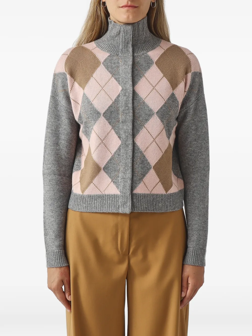 Max Mara argyle zip-up cardigan - Grigio