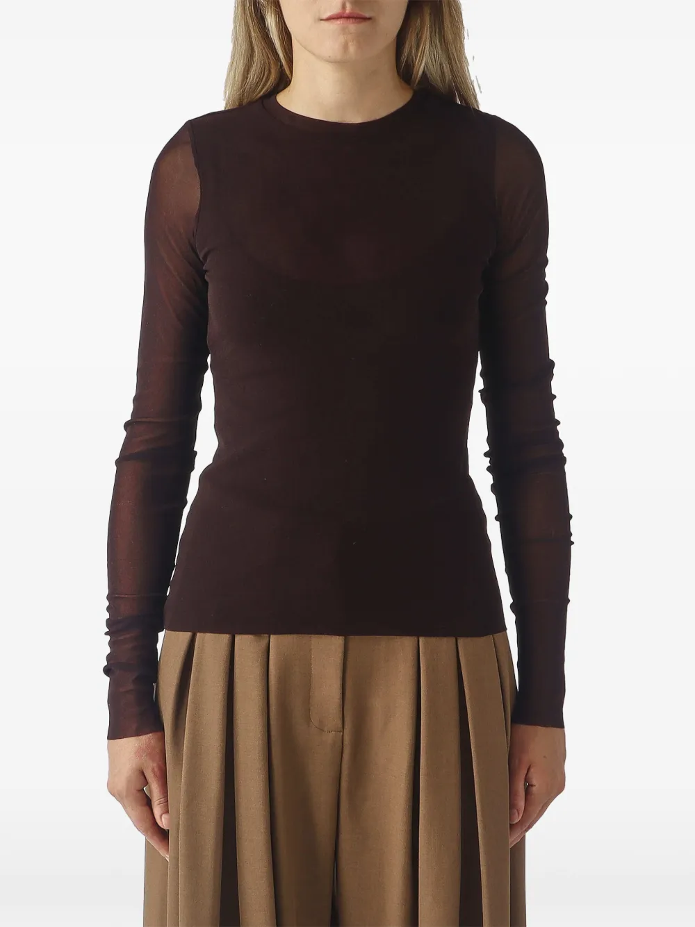 MeimeiJ sheer-panel long-sleeve T-shirt - Marrone