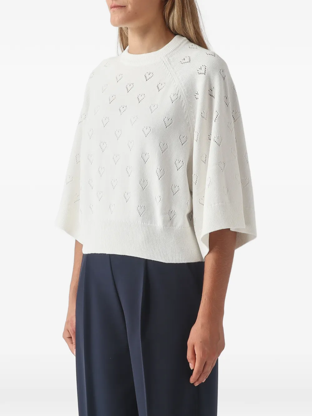 TWINSET Gebreide trui met raglan mouwen en hartpointelle Wit