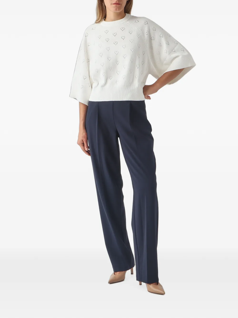 TWINSET Gebreide trui met raglan mouwen en hartpointelle Wit