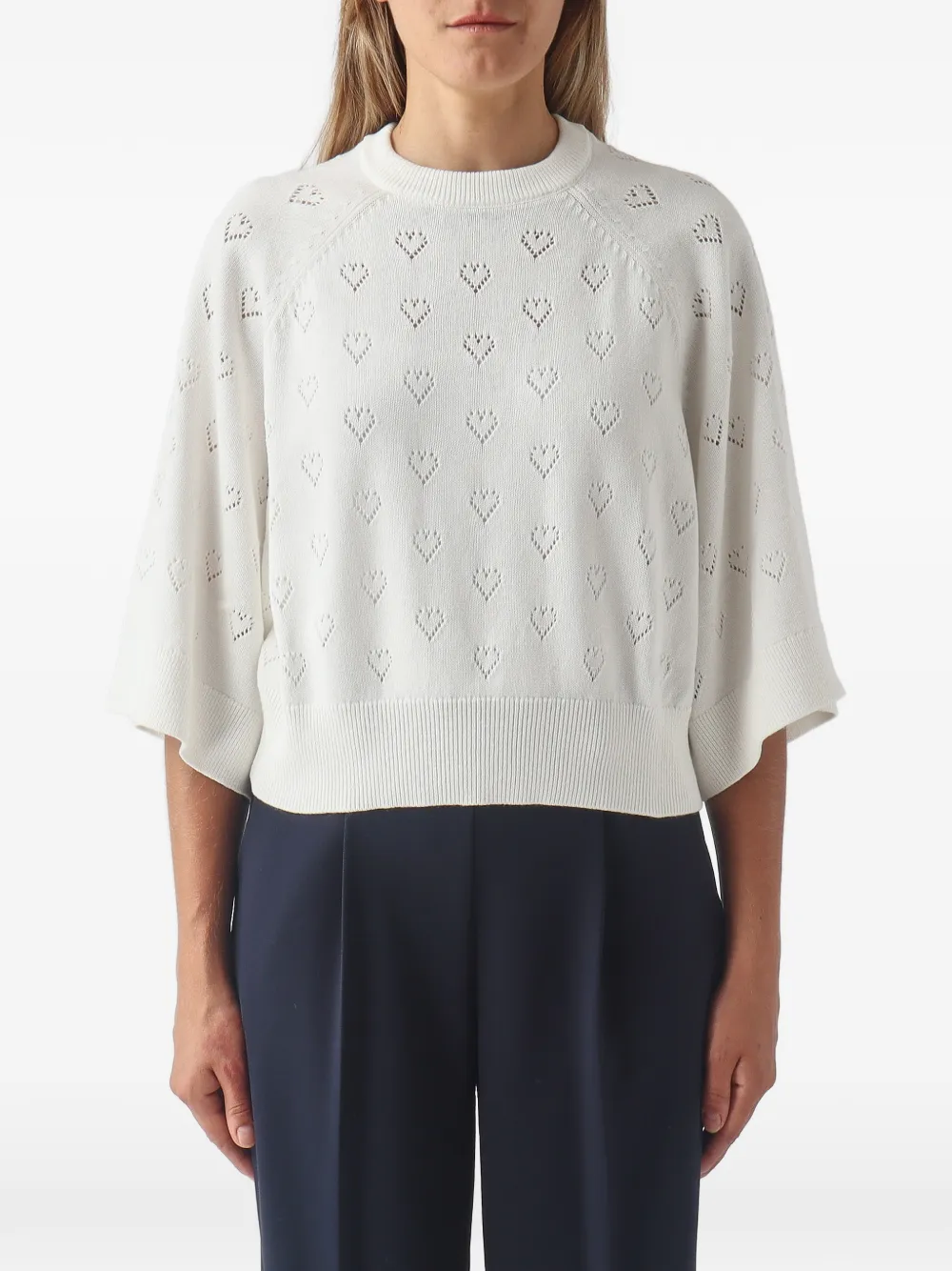 TWINSET heart-pointelle raglan-sleeve knit - Bianco