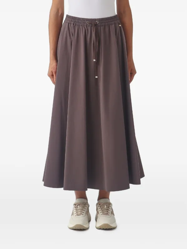 Herno Drawstring-waist A-line Midi Skirt in Brown