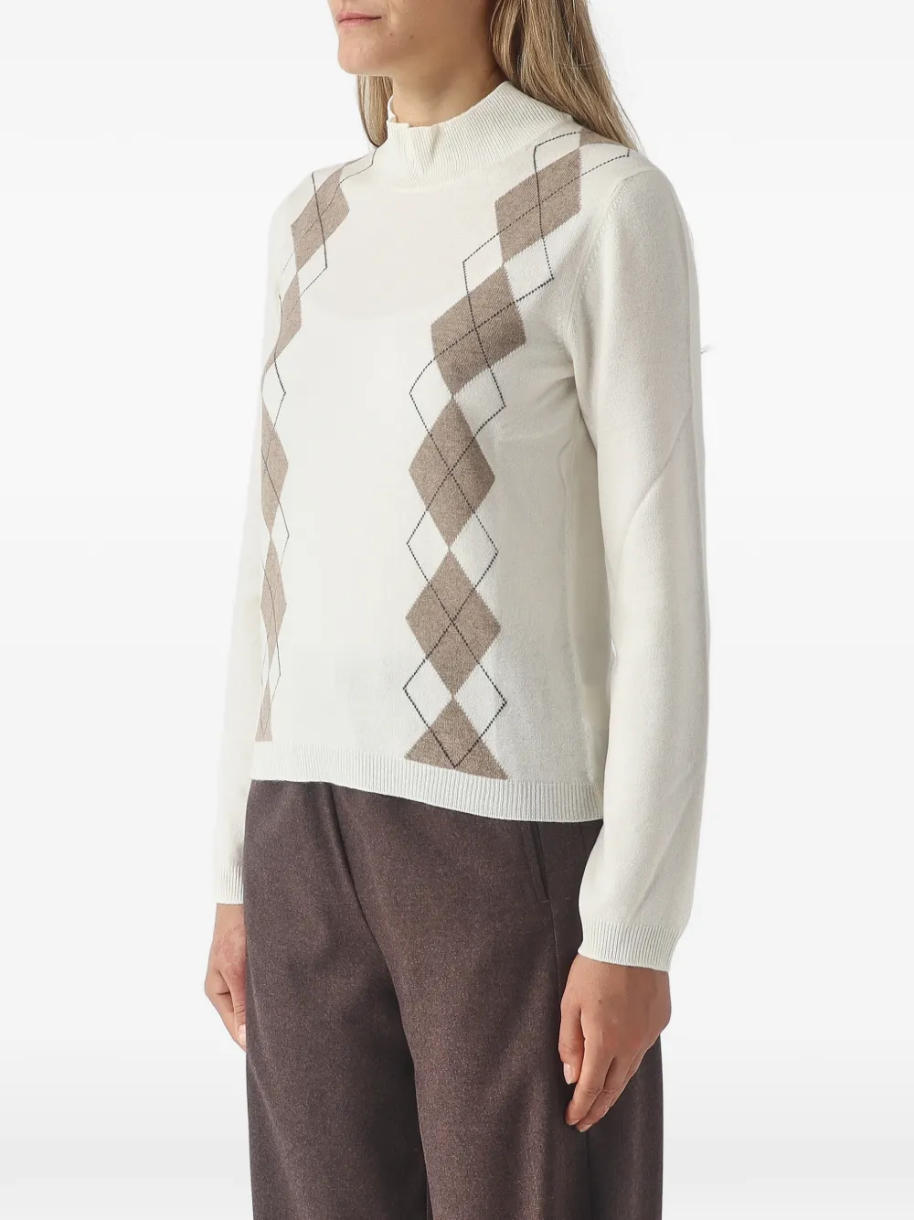 Gran Sasso Trui met hoge hals en argyle-patroon Wit
