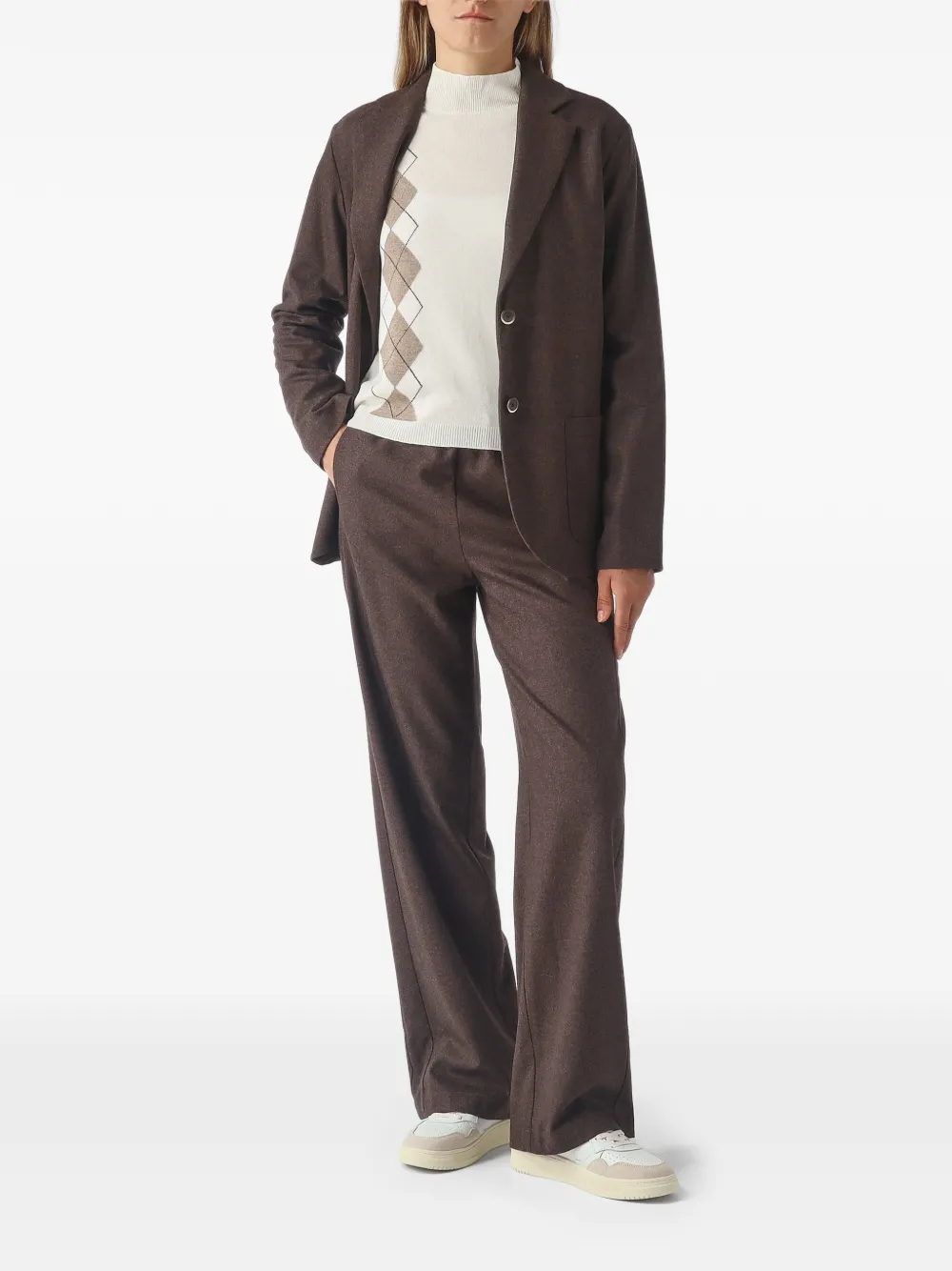 Gran Sasso Trui met hoge hals en argyle-patroon Wit