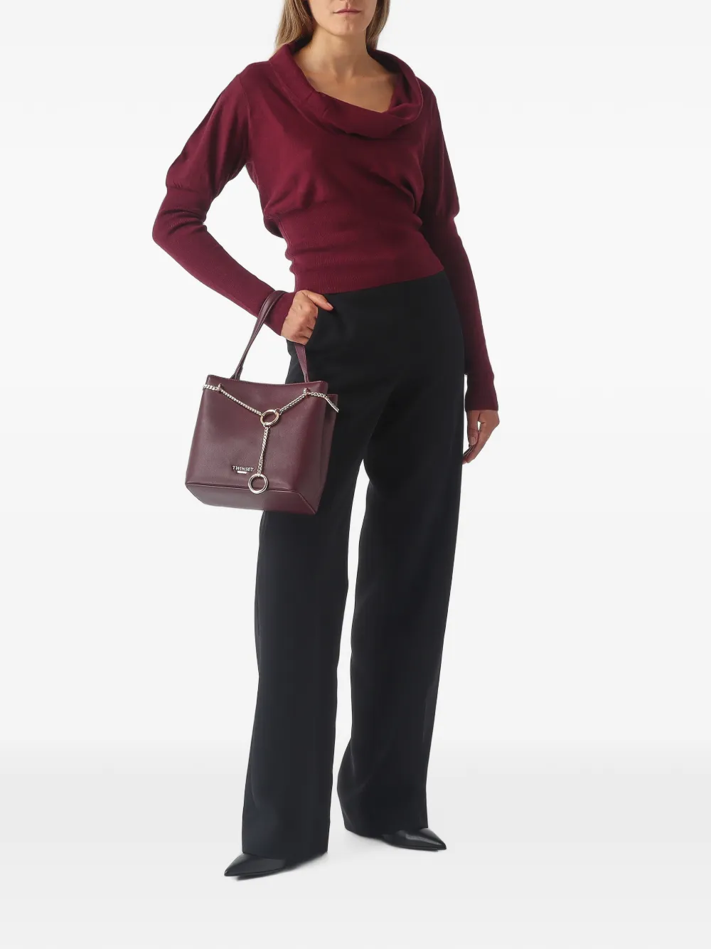 TWINSET chain-link logo-plaque shoulder bag - Rosso