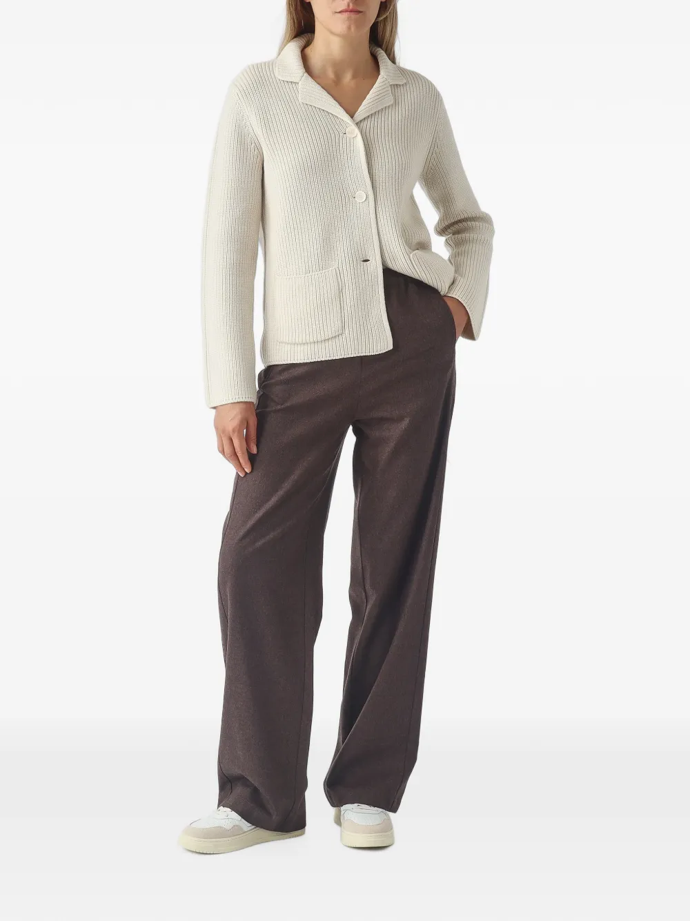 Gran Sasso Ribgebreid vest met opgestikte zak Wit