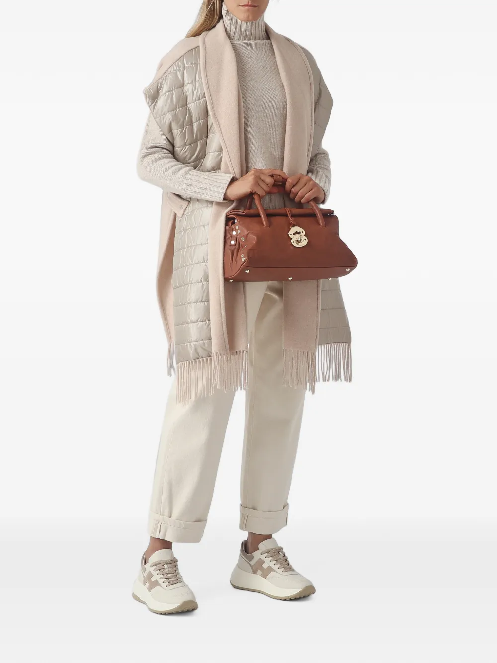 Zanellato Postina shopper verfraaid met studs Bruin