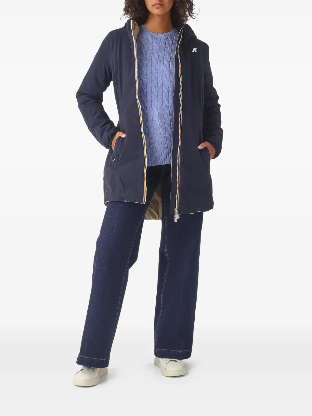 K-Way Denise ST Warm Double jack met capuchon en logoprint Blauw