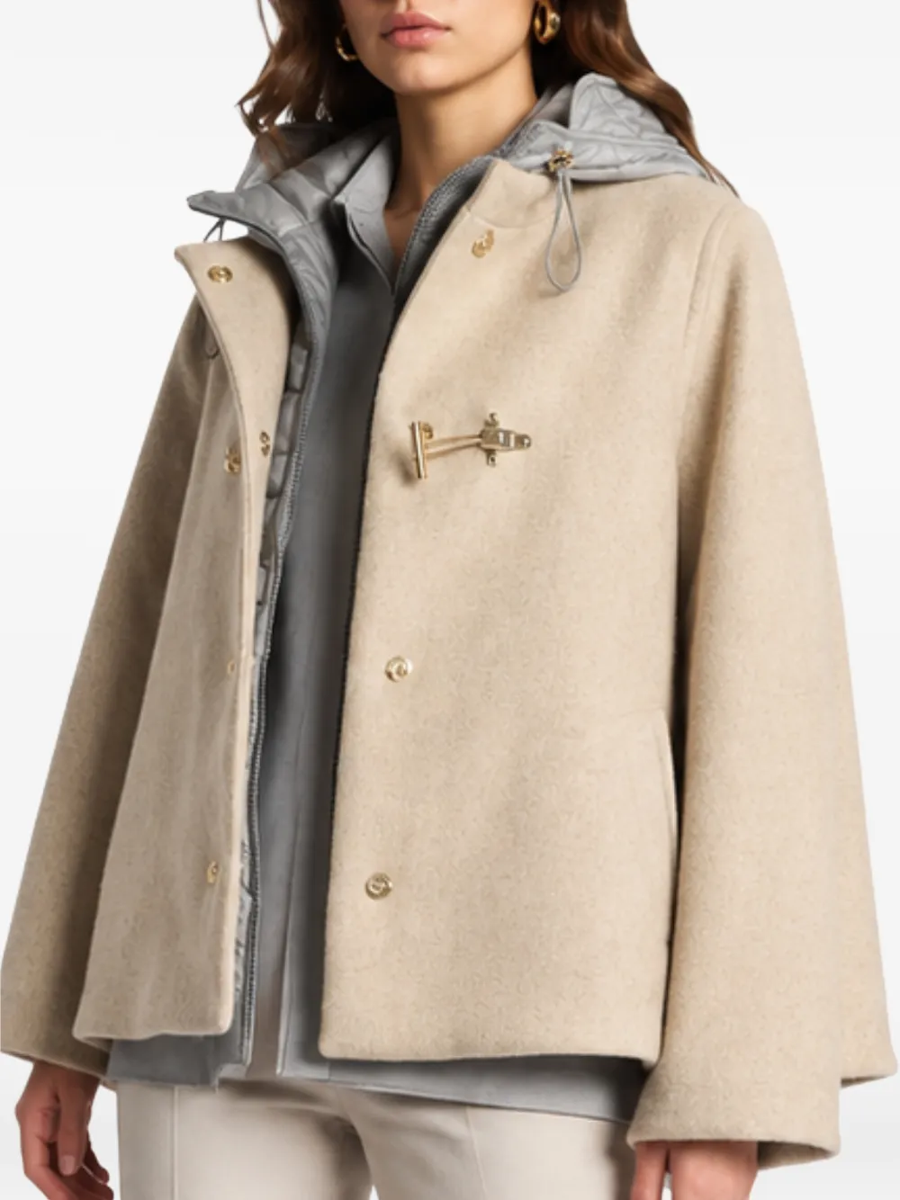 Fay Cape met capuchon en houtje-touwtjesluiting Beige