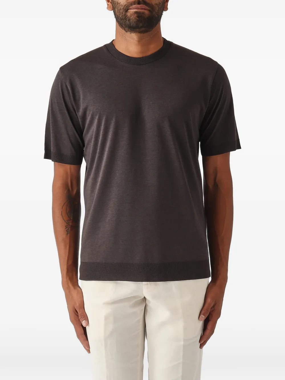 Altea Crew-neck Knitted T-shirt In Brown