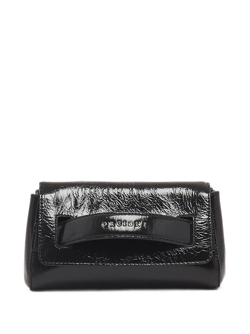Orciani small logo-plaque crinkled-leather clutch bag - Nero