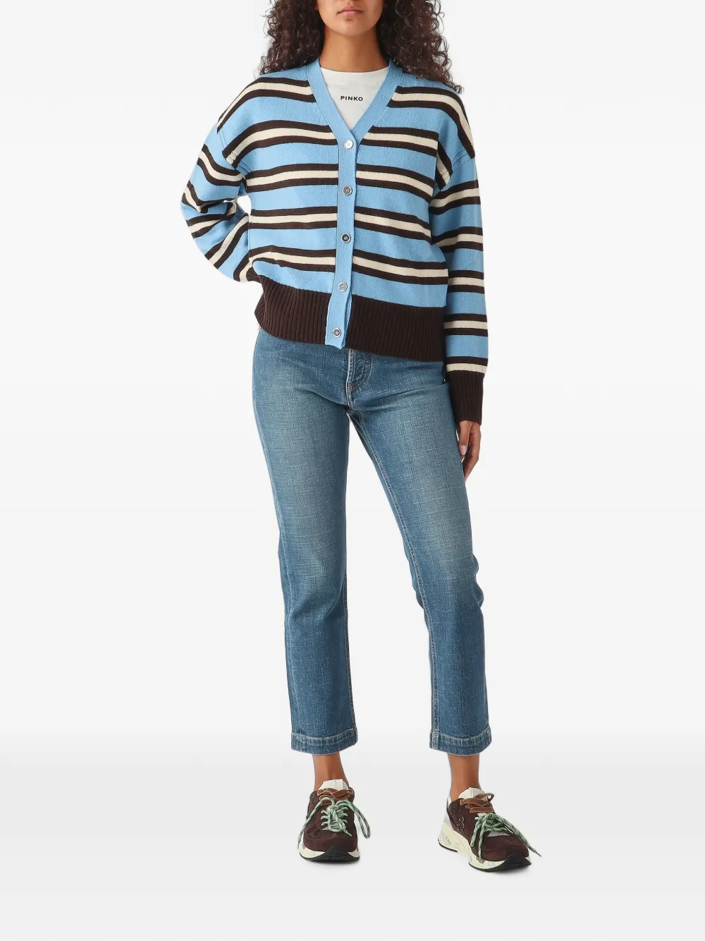 PINKO striped V-neck cardigan Blauw