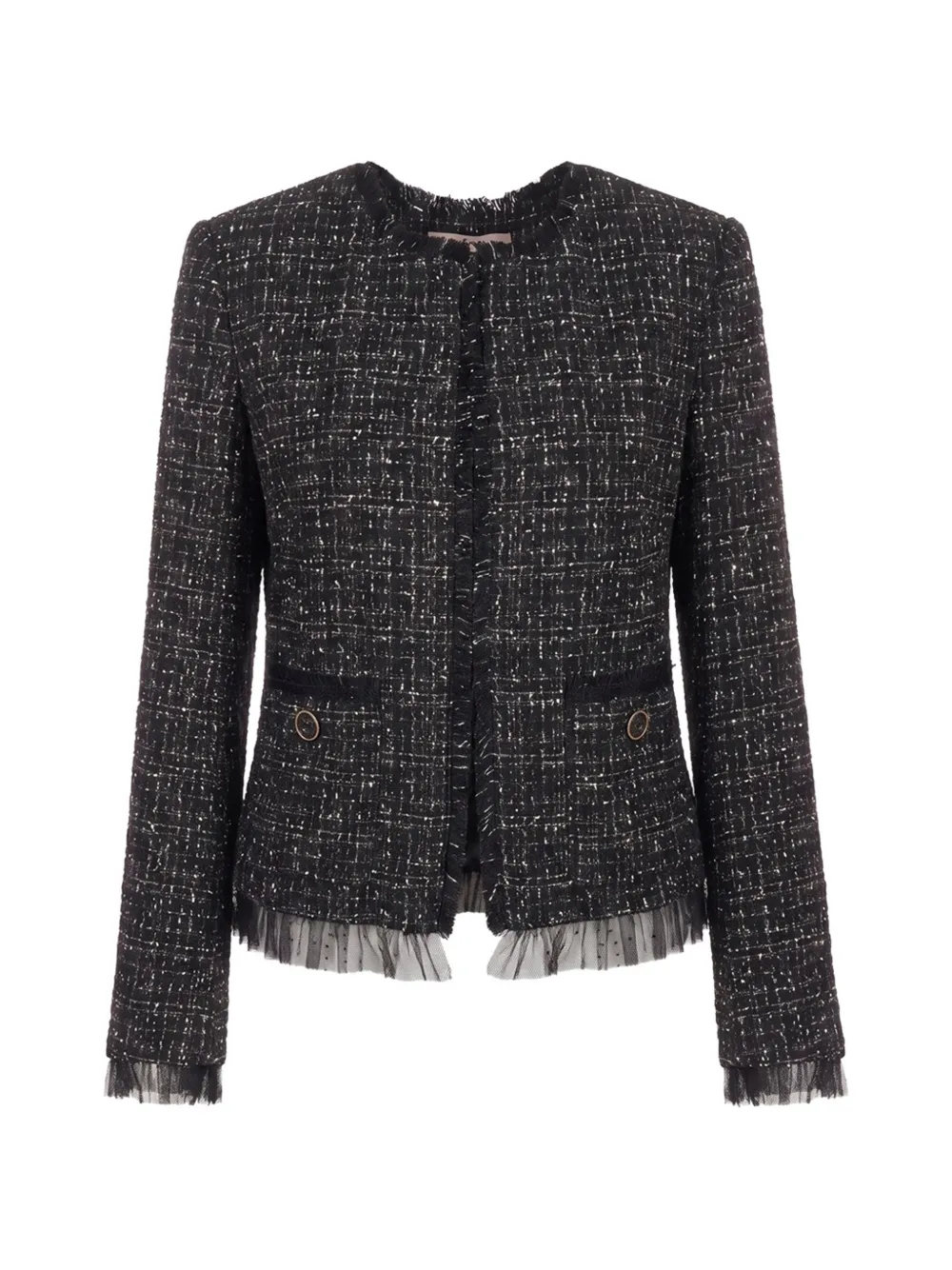 TWINSET bouclé-knit tulle-trim jacket - Nero