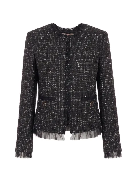 TWINSET bouclé-knit tulle-trim jacket